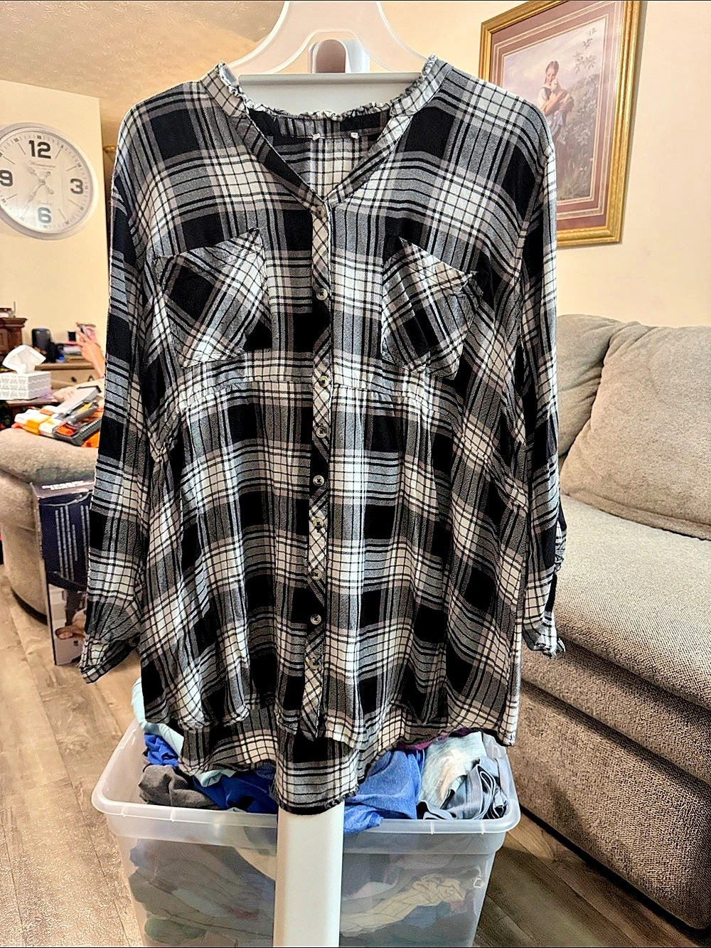 Lane Bryant Women's Plaid Top in Black & White